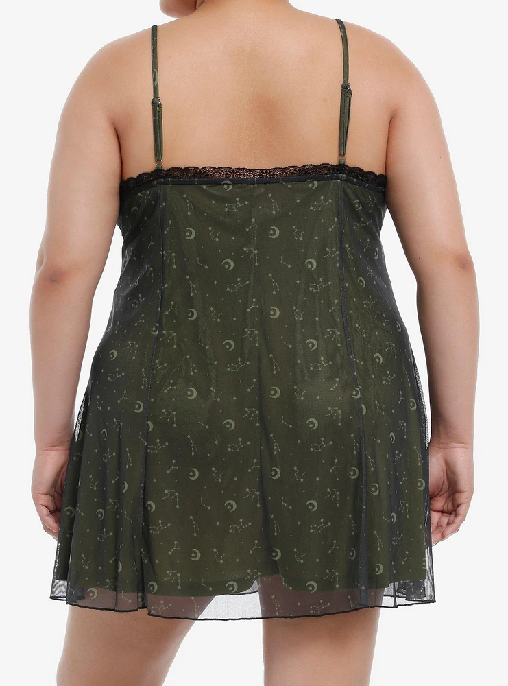 Cosmic Aura Constellation Black Lace Mini Dress Plus