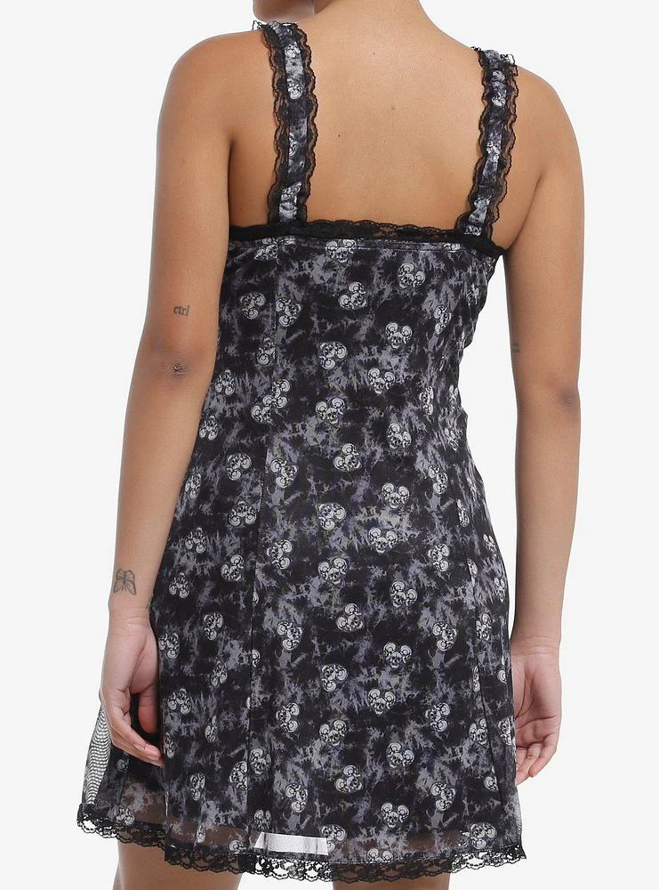 Black & Grey Skull Heart Wash Cami Slip Dress