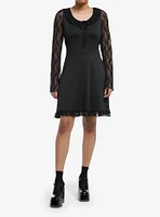 Daisy Street Black Lace Long-Sleeve Mini Dress