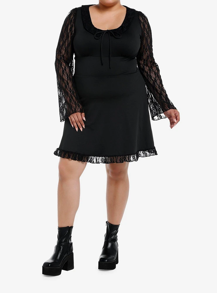 Daisy Street Black Lace Long-Sleeve Mini Dress Plus