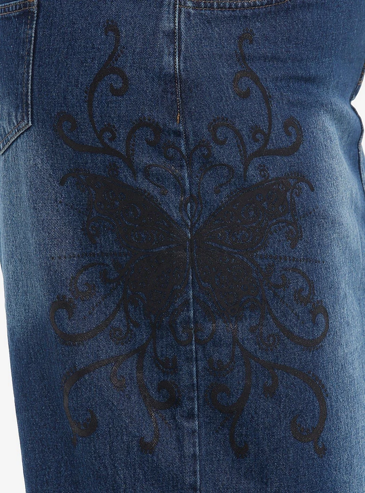 Daisy Street Butterfly Print Denim Midi Skirt Plus