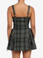 Social Collision Green & Black Zipper Plaid Cami Dress