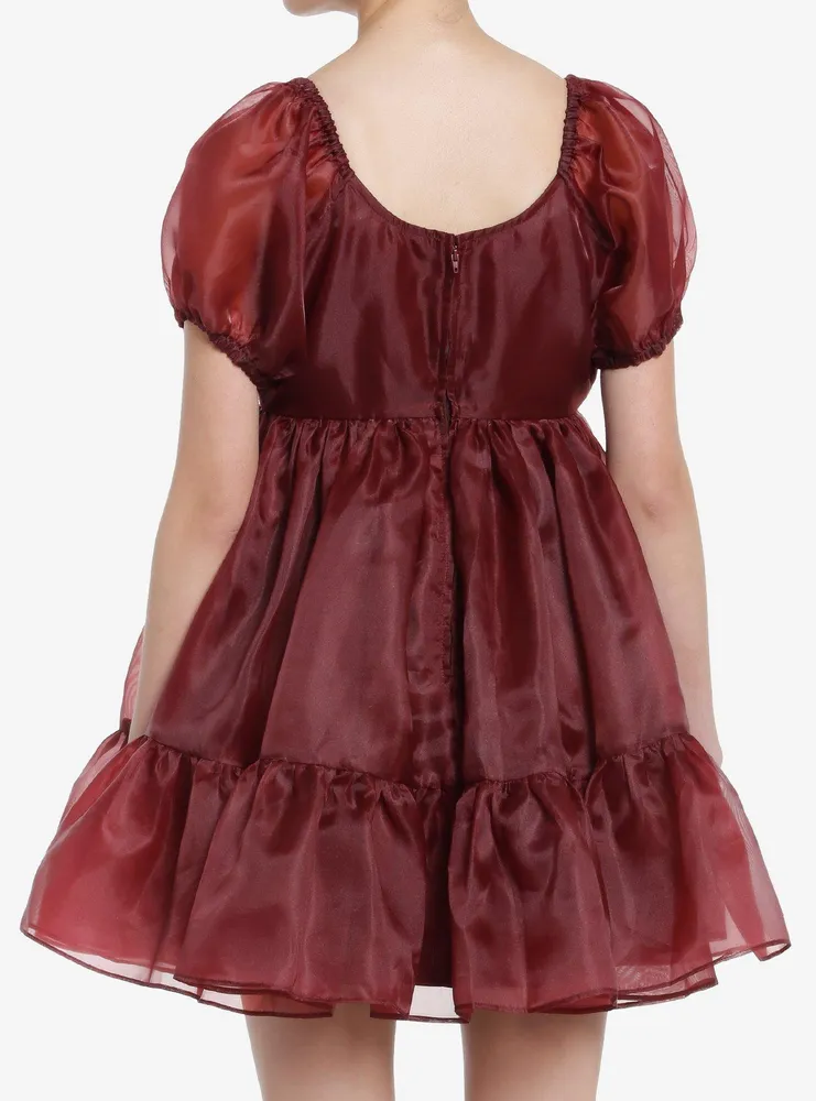 Cosmic Aura Maroon Organza Tiered Dress