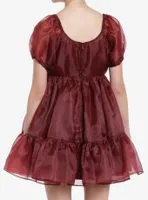 Cosmic Aura Maroon Organza Tiered Dress