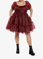 Cosmic Aura Maroon Organza Tiered Dress Plus