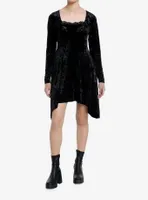 Cosmic Aura Black Velvet Lace Long-Sleeve Dress