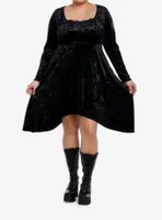 Cosmic Aura Black Velvet Lace Long-Sleeve Dress Plus