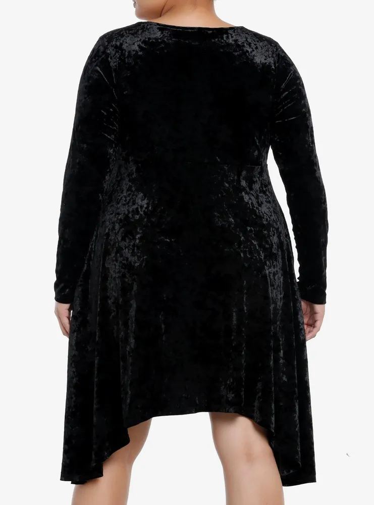 Cosmic Aura Black Velvet Lace Long-Sleeve Dress Plus