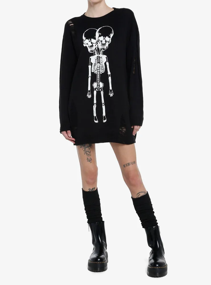 Social Collision Conjoined Skeleton Girls Knit Sweater Dress