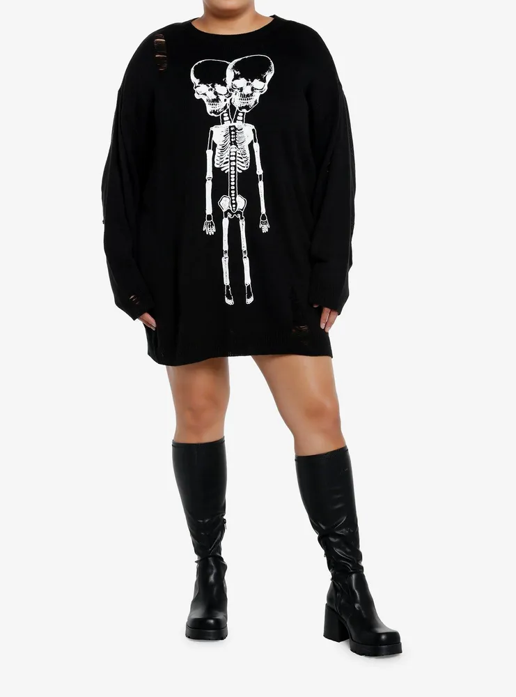 Social Collision Conjoined Skeleton Girls Knit Sweater Dress Plus