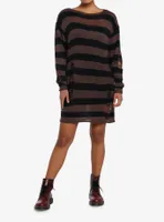 Social Collision Black & Brown Stripe Destructed Sweater Dress