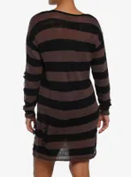 Social Collision Black & Brown Stripe Destructed Sweater Dress