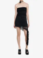 Cosmic Aura Y2K Neck Tie Asymmetrical Ruffle Mini Dress