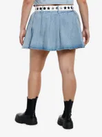 Social Collision Pleated Denim Skirt With Belt & Chain Plus