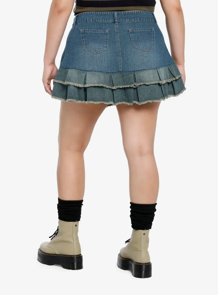 Social Collision Denim Ruffled Mini Skirt Plus