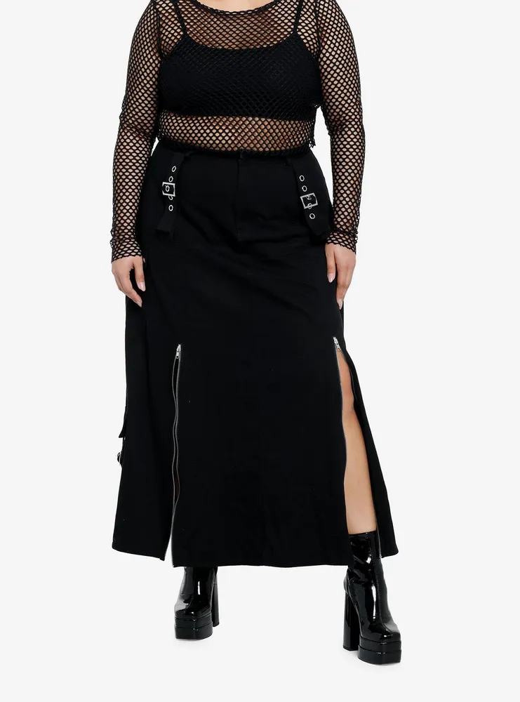 Social Collision Black ZIppers & Grommets Maxi Skirt  Plus