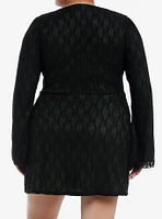 Black & Green Lace Bell Sleeve Dress Plus