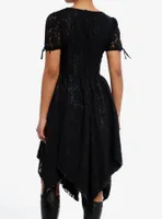 Daisy Street Black Lace Puff Sleeve Hanky Hem Dress