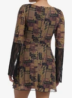 Brown Paisley Patchwork Bell Sleeve Dress