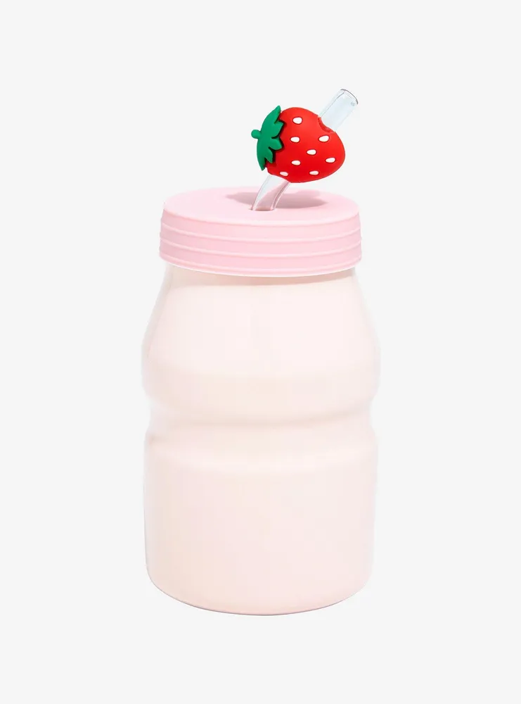 Strawberry Yogurt Drink Bottle With Straw