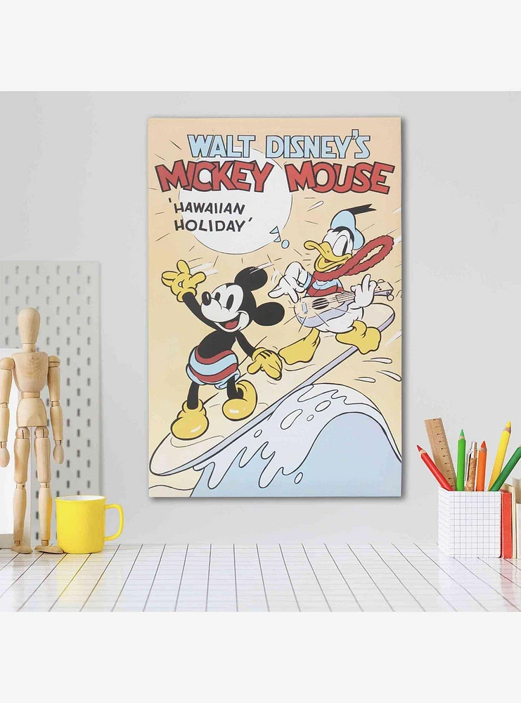 Disney Mickey Mouse Hawaiian Holiday Surf Classic Movie Cover Canvas Wall Decor