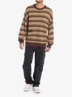 Brown Stripe Pocket Slouchy Knit Sweater