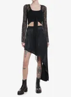 Cosmic Aura Black Lace Bell Sleeve Tie-Front Girls Top