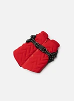 Quilted Dog Jacket With Built-In Harness Red