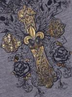 Gold Foil Cross & Skulls Burnout Boyfriend Fit Girls T-Shirt