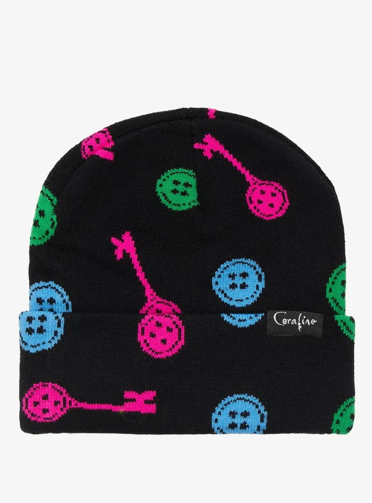 Coraline Button & Key Beanie