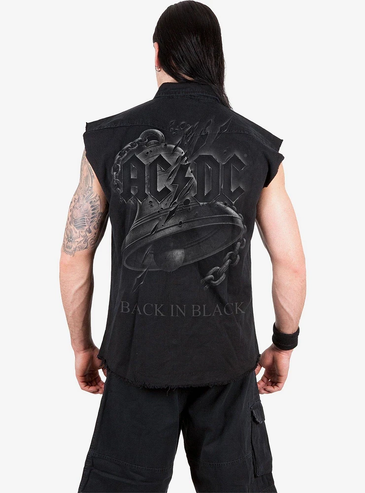 AC/DC Back Black Torn Sleeveless Button-Up