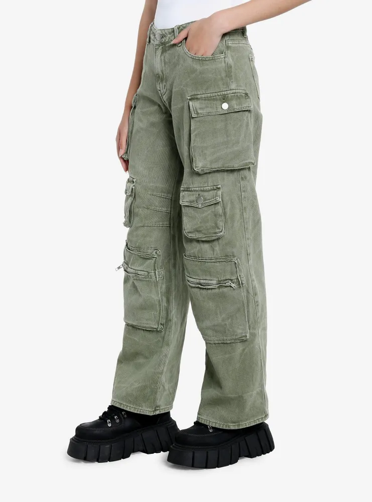 Social Collision Army Green Wash Cargo Pants