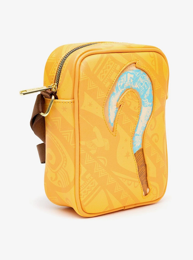 Disney Moana Maui Glow In The Dark Fish Hook And Pose Orange Crossbody Bag