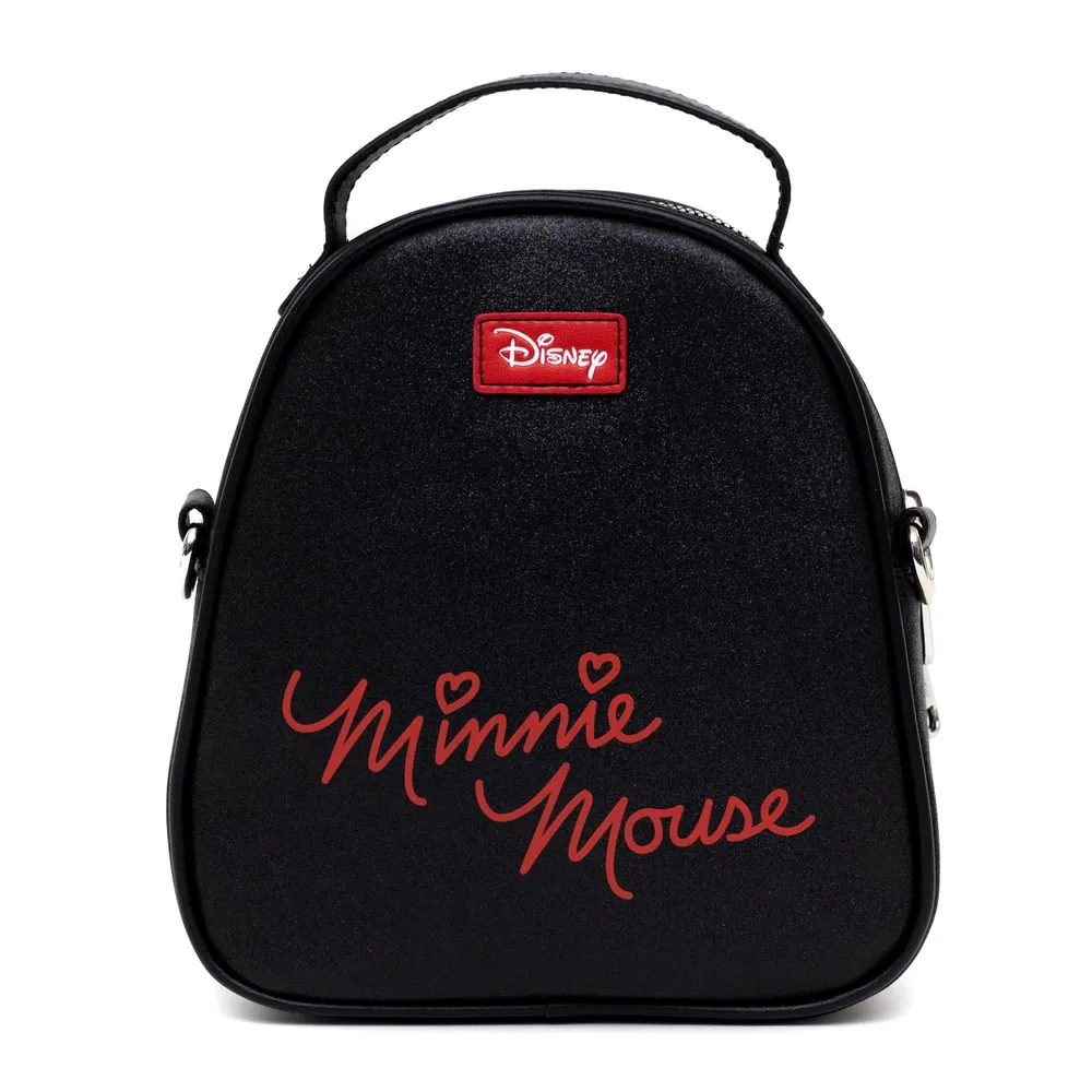 Disney Minnie Mouse Face And Bow Close Up With Autograph Polk Dot Crossbody Bag