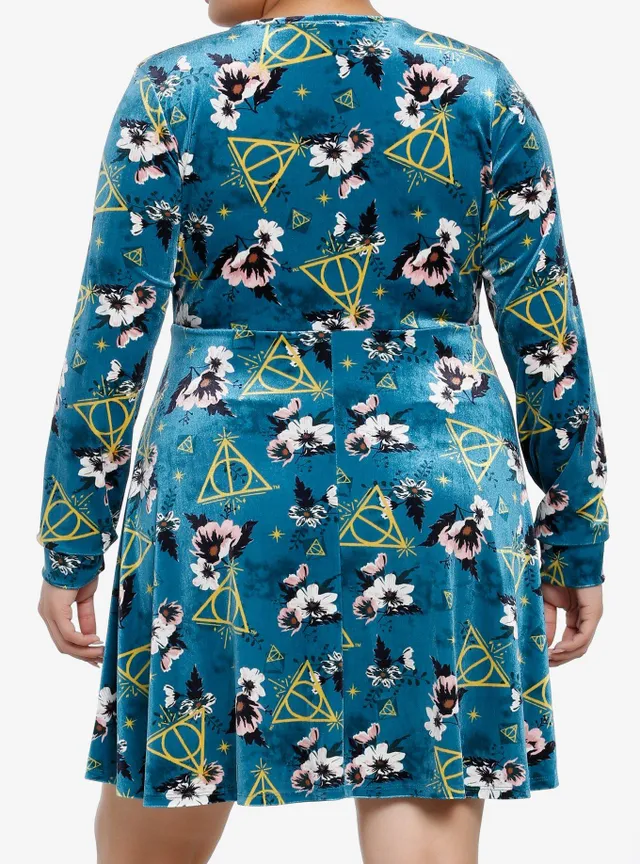 Hot Topic Harry Potter Deathly Hallows Floral Velvet Dress Plus