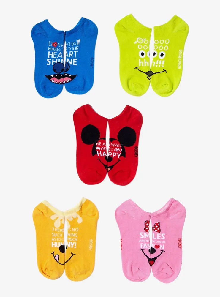 Disney Character Quotes No-Show Socks 5 Pair