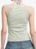 Thorn & Fable Light Green Lace Sweetheart Top