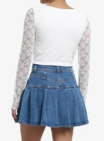 Daisy Street White Lace Rosette Girls Long-Sleeve Top