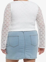 Daisy Street White Lace Rosette Girls Long-Sleeve Top Plus