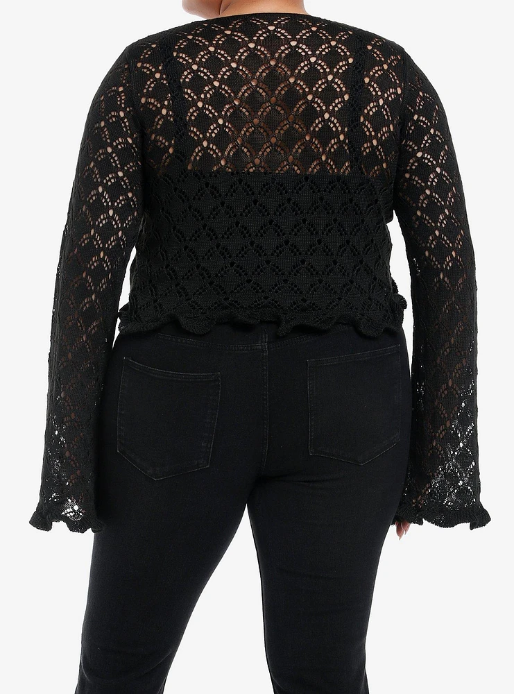 Cosmic Aura Black Knit Ruffle Girls Crop Cardigan Plus