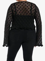 Cosmic Aura Black Knit Ruffle Girls Crop Cardigan Plus