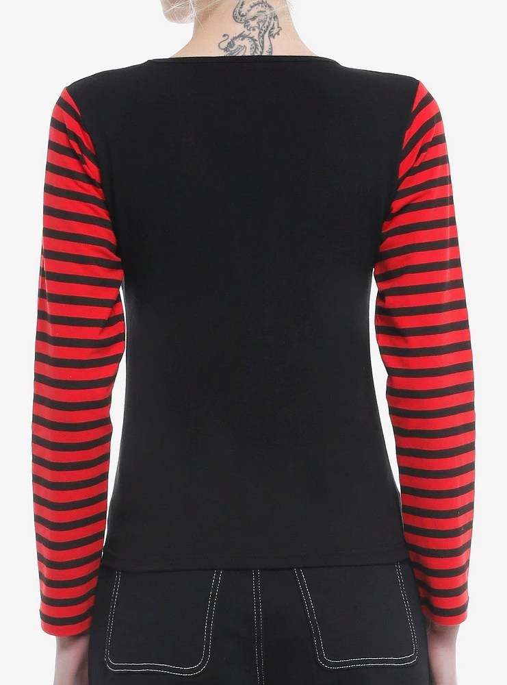 Social Collision® Black & Red Stripe Star Girls Long-Sleeve Crop Top