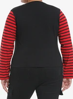 Social Collision® Black & Red Stripe Star Girls Long-Sleeve Crop Top Plus
