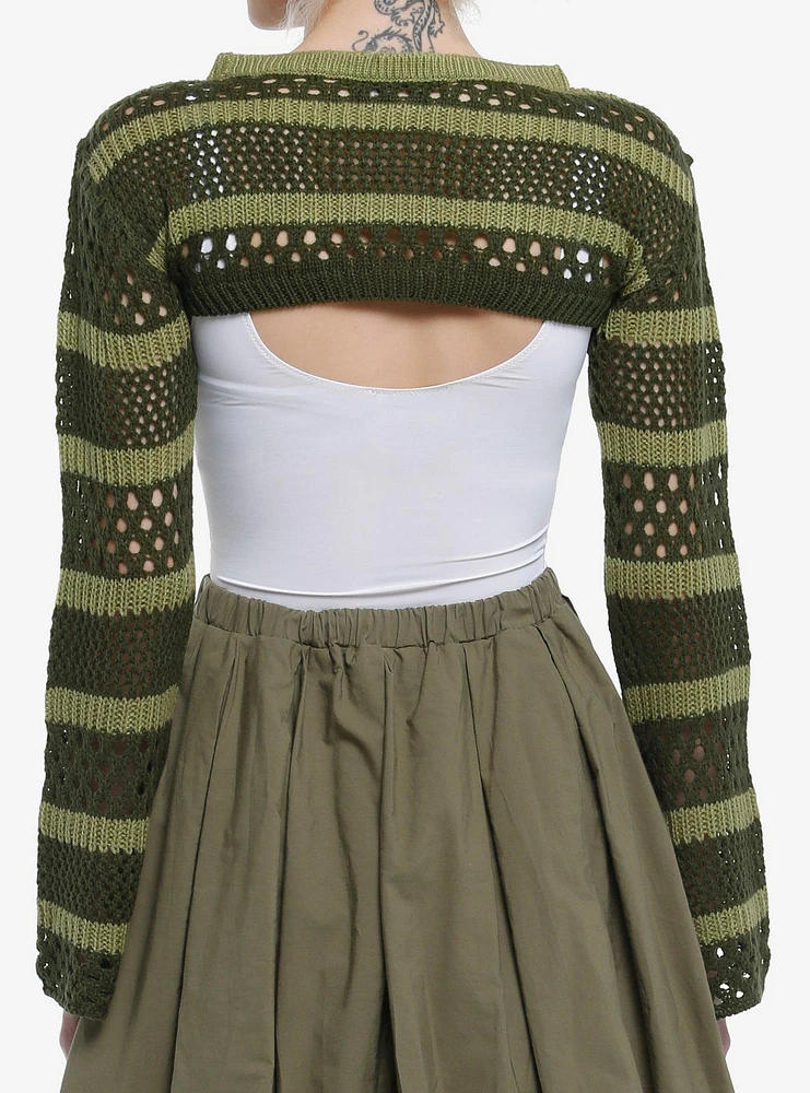 Thorn & Fable Green Stripe Bolero Girls Crop Shrug