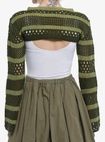 Thorn & Fable Green Stripe Bolero Girls Crop Shrug