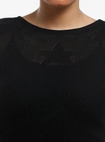 Black Star Open Knit Girls Crop Sweater