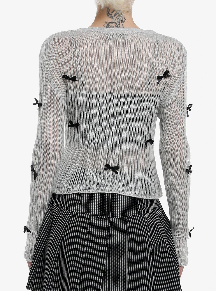 Grey Black Bow Girls Knit Sweater