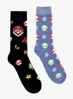 Super Mario Holiday Icons Crew Socks 2 Pair