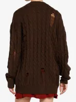 Thorn & Fable Brown Destructed Girls Boxy Knit Cardigan