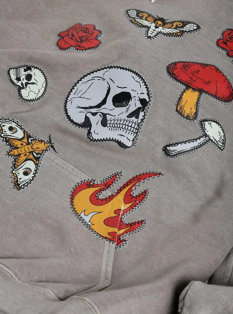 Social Collision® Skulls & Moths Puff Print Hoodie